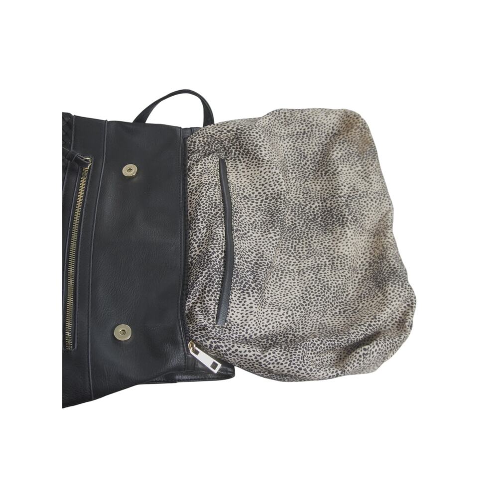 Black Woven Faux Leather Backpack Tote Animal Print Lining Laptop School Bag - Picture 10 of 16